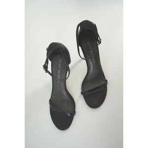 Stuart Weitzman Nudist Sandals Minimalist Leather Heels Black 8.5
